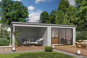 Outdoor Life Products Pernilla 385x295 + aanbouw Platinum Grey