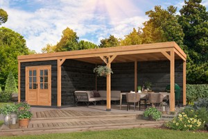 Tuindeco Red Class Wood plat dak overkapping Kiruna, type 2 zwart gespoten