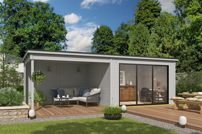 Outdoor Life Products Pernilla 385x295 + aanbouw Platinum Grey