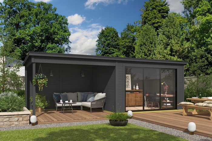 Outdoor Life Products Pernilla 385x295 + aanbouw Carbon Grey
